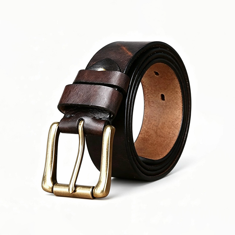 Men’s Full-Grain Leather Belt with Brass Buckle – 3.8cm Wide