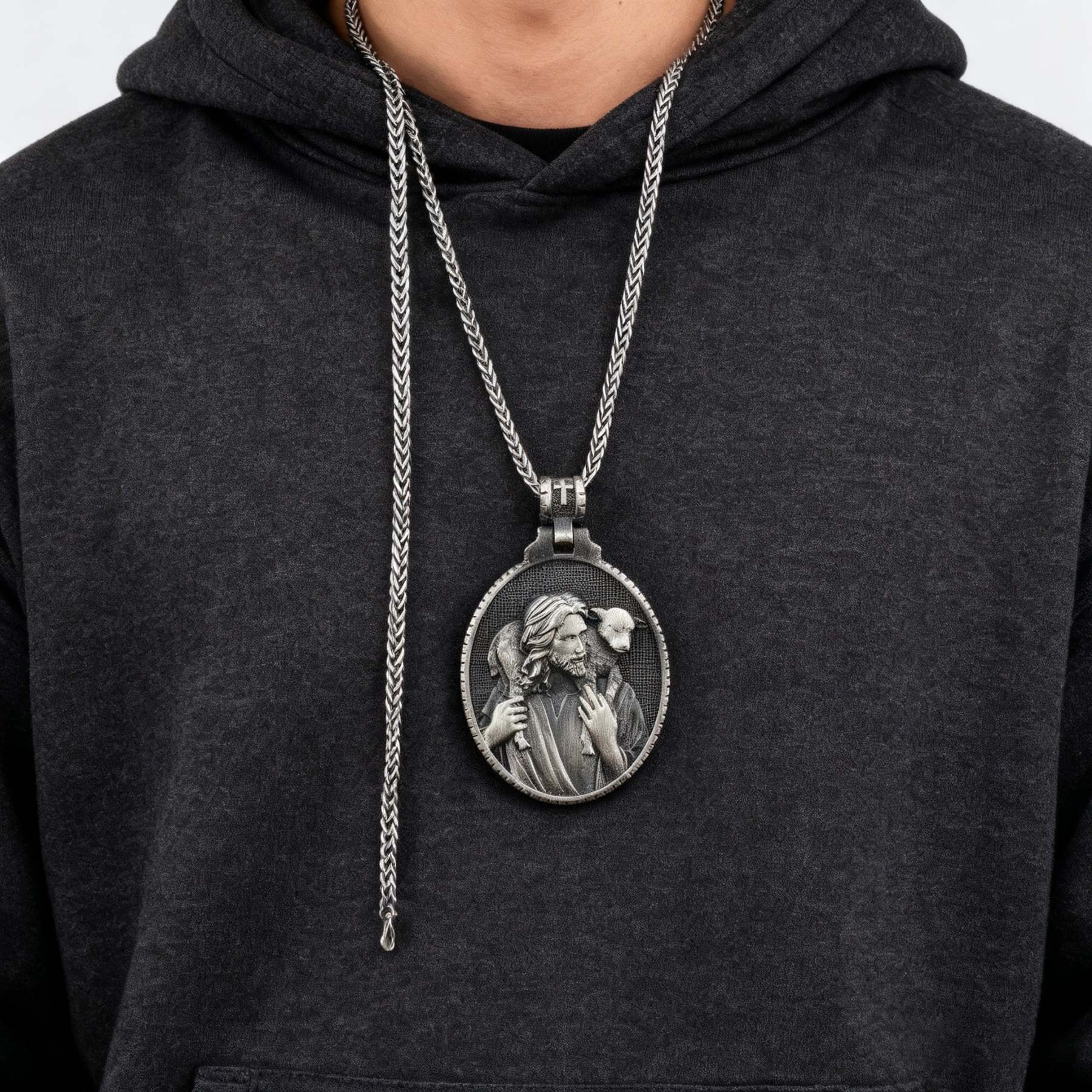 The Good Shepherd Sterling Silver Necklace - Sacred Symbol of Christ's Loving Care - John 10:14-KKICO