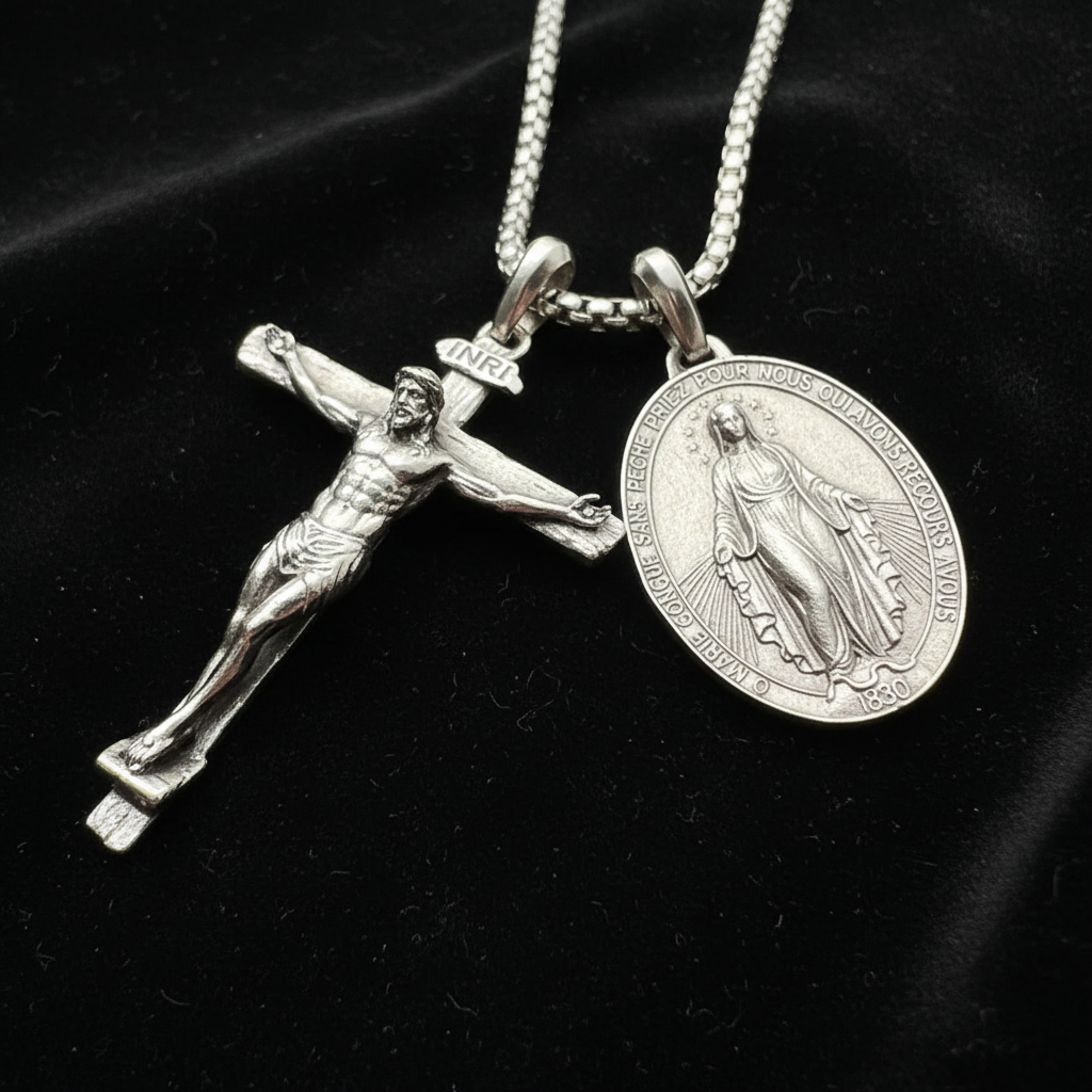 Jesus Cross and Virgin Mary Combination Necklace Pendant-KKICO