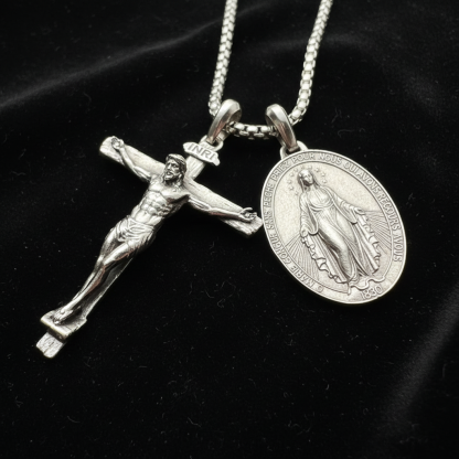 Jesus Cross and Virgin Mary Combination Necklace Pendant-KKICO