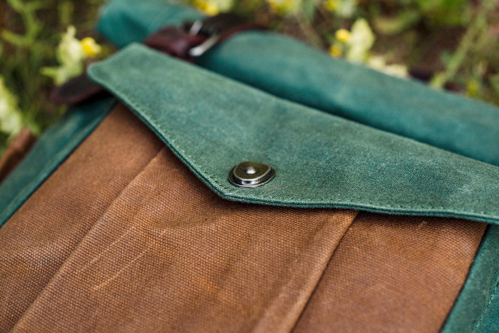 best large expandable roll top leather and waxed canvas rucksack bag