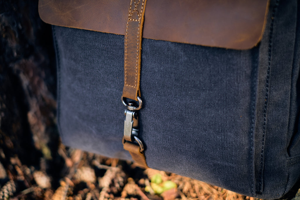 details of Reykjavik canvas rucksack. ideal for backpacking or moderate mountaineering