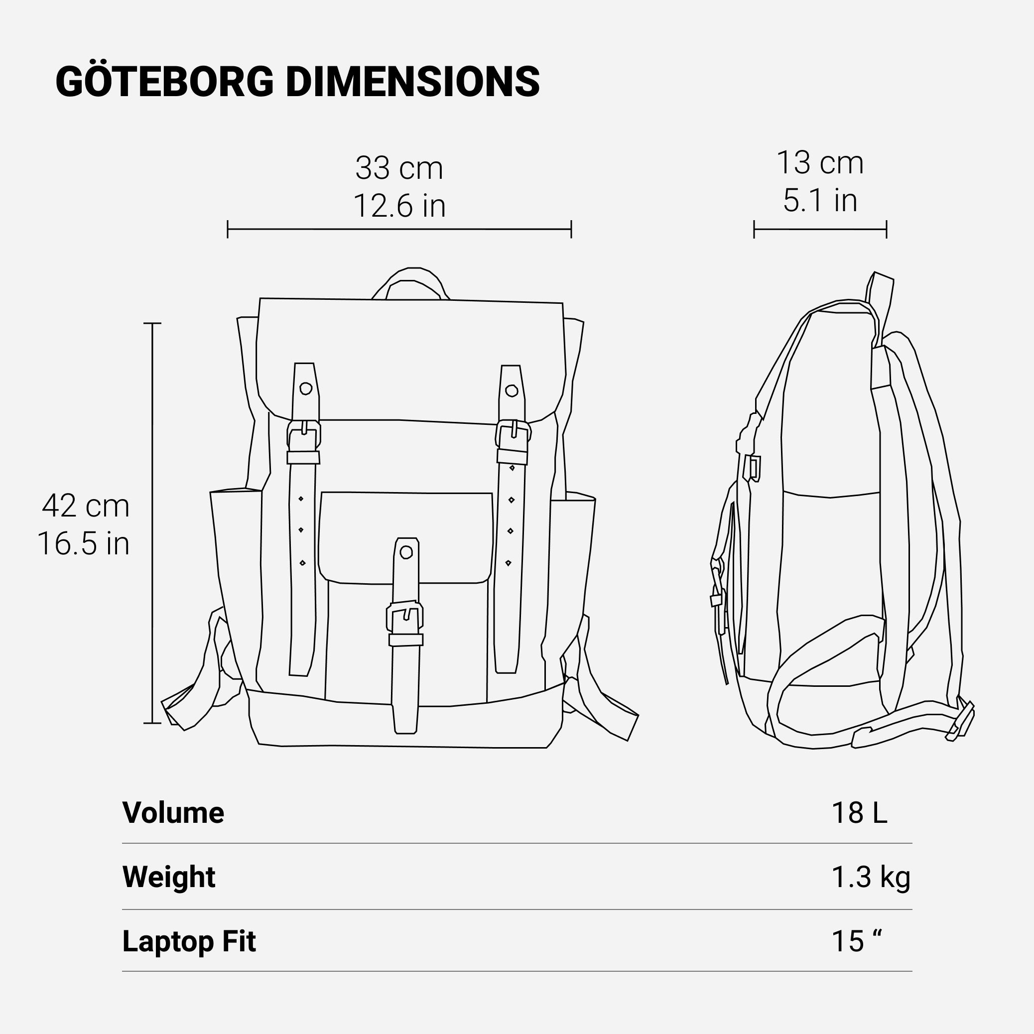 dimensions du sac &agrave; dos vintage goteborg