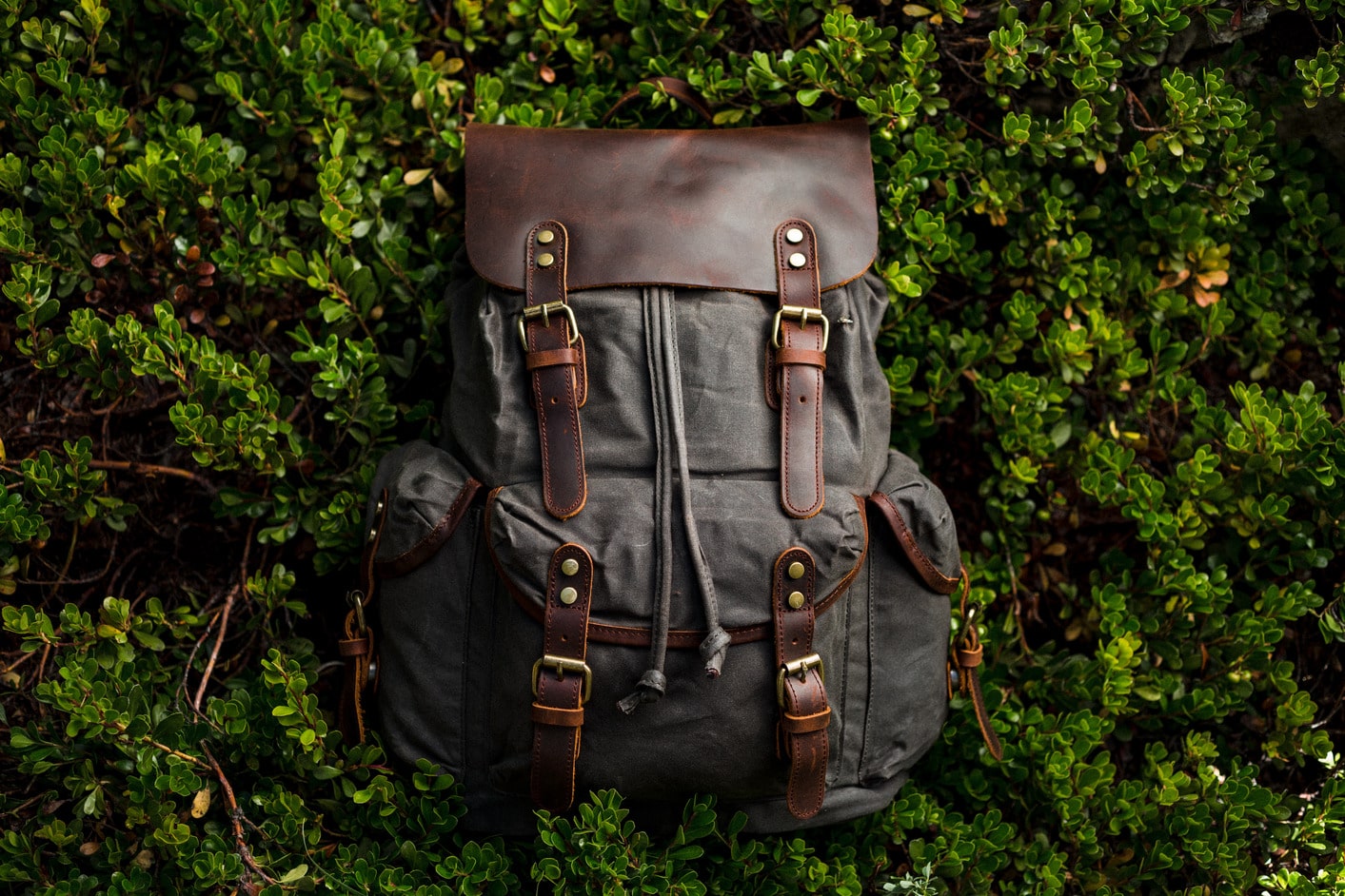 canvas and leather backpack