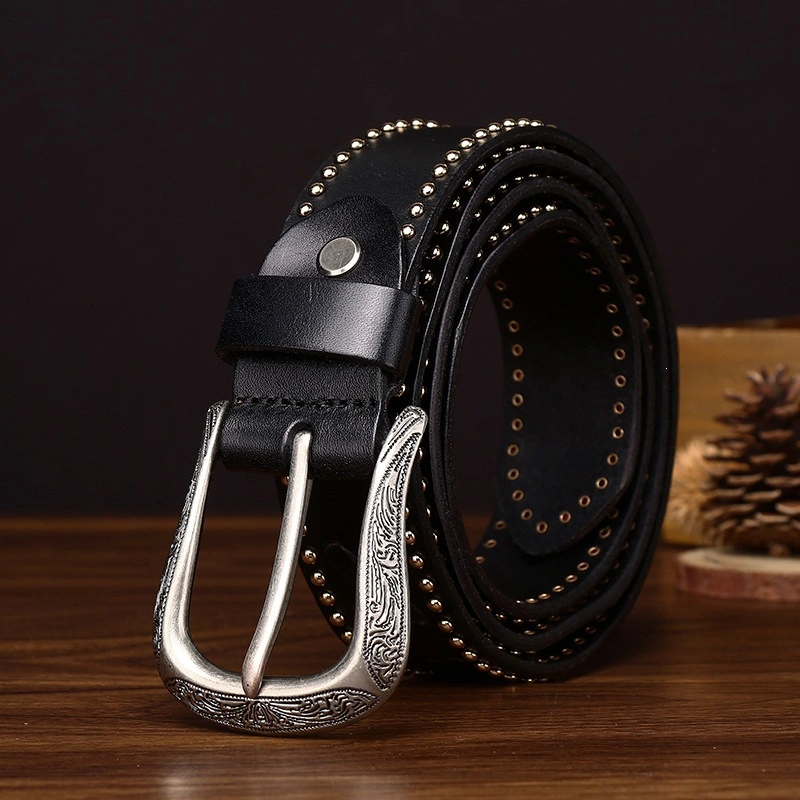 Bronco Lace Leather Belt with Engraved Alloy Buckle | 3.8cm Wide