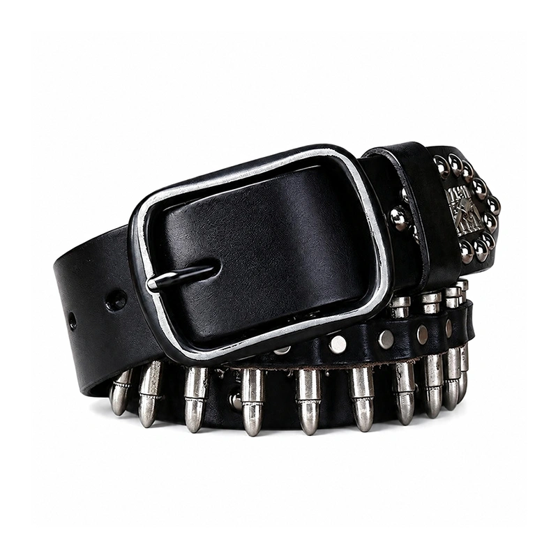 Forge Row Leather Belt with Bullet-Shaped Metal Accents | 3.8cm Wide