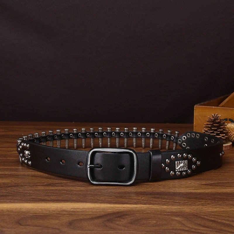 Forge Row Leather Belt with Bullet-Shaped Metal Accents | 3.8cm Wide