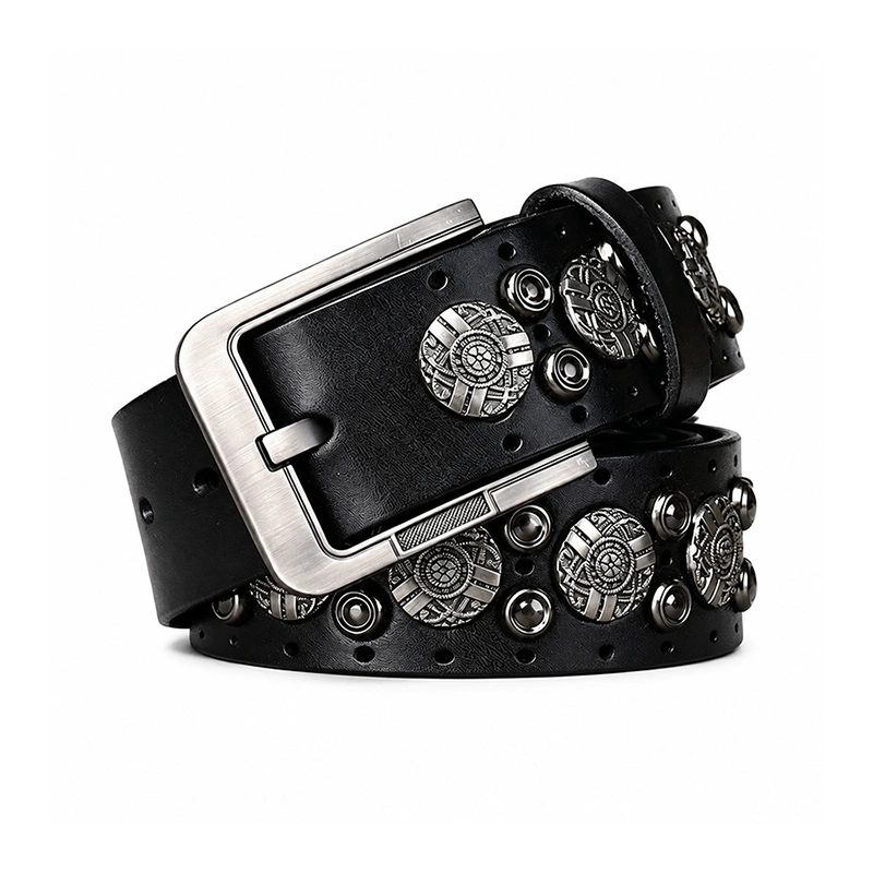 Iron Trail Studded Leather Belt with Alloy Pin Buckle | 3.8cm Wide