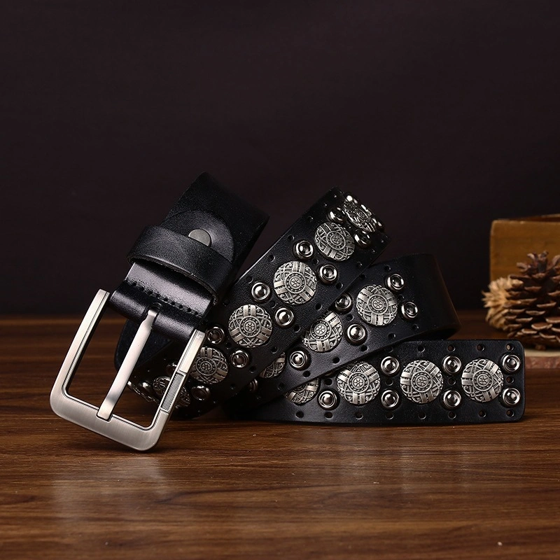 Iron Trail Studded Leather Belt with Alloy Pin Buckle | 3.8cm Wide