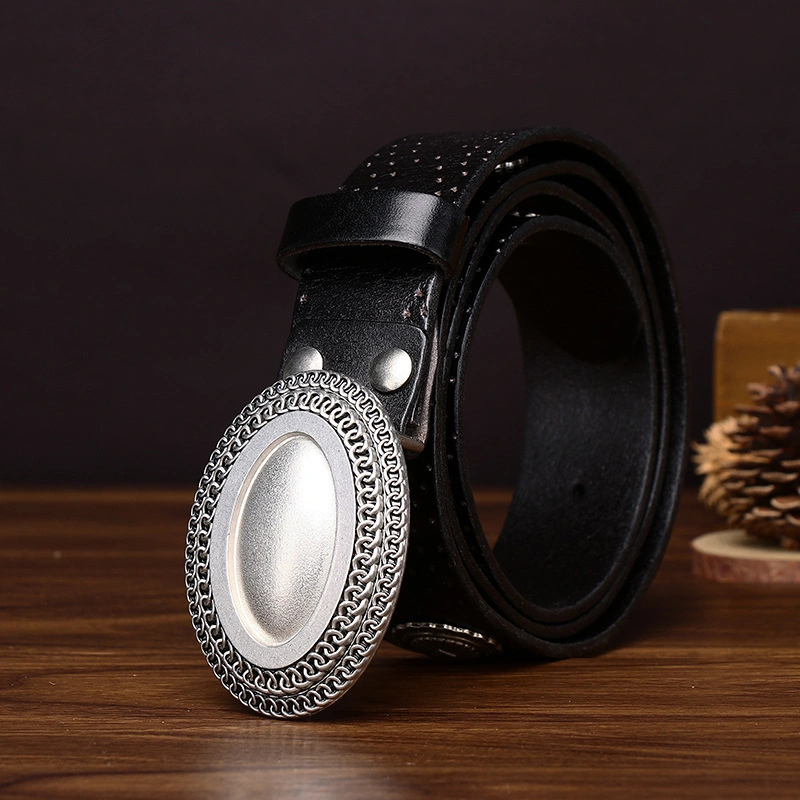 Mesa Western Leather Belt with Oval Plate Buckle | 3.8cm Wide