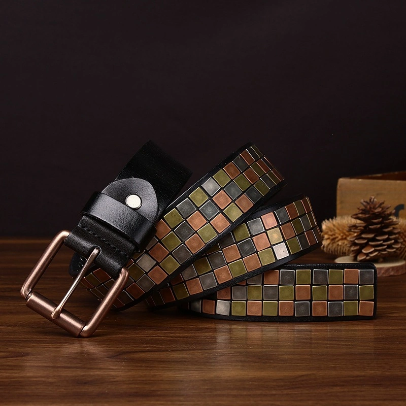 Mosaic Forge Leather Belt with Alloy Buckle | 3.8cm Wide