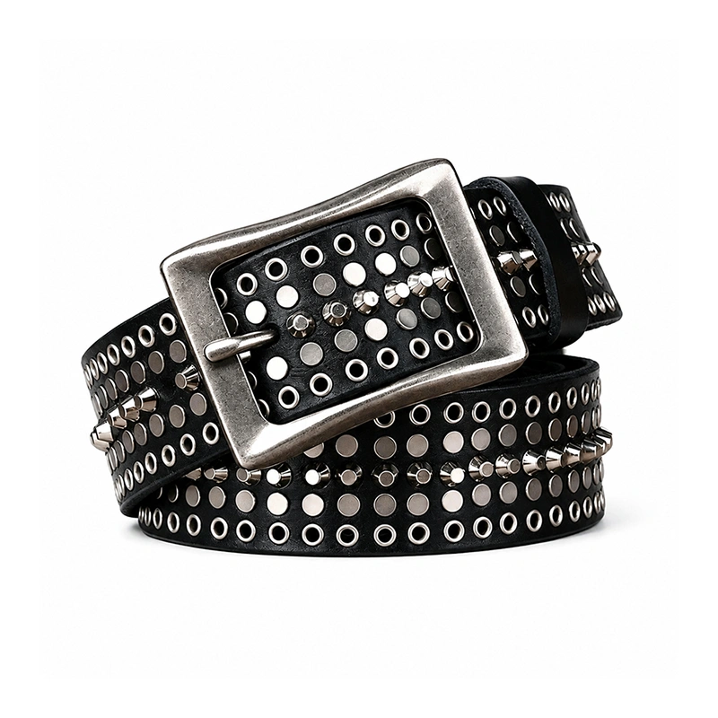 Studded Leather Belt with Alloy Pin Buckle | 3.8cm Wide