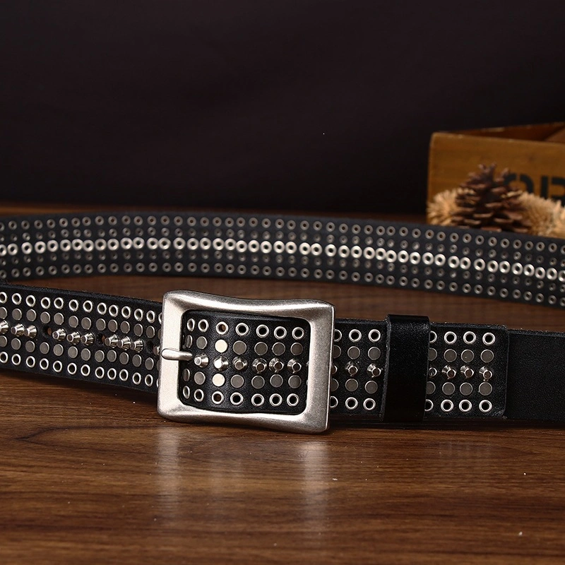 Studded Leather Belt with Alloy Pin Buckle | 3.8cm Wide