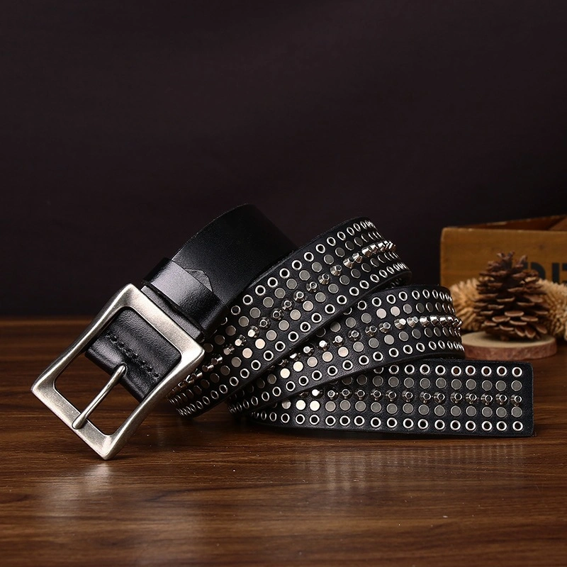 Studded Leather Belt with Alloy Pin Buckle | 3.8cm Wide