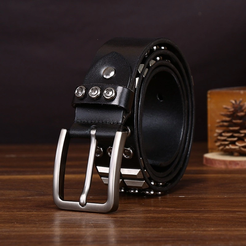 Studded Leather Belt with Brushed Alloy Pin Buckle | 3.8cm Wide