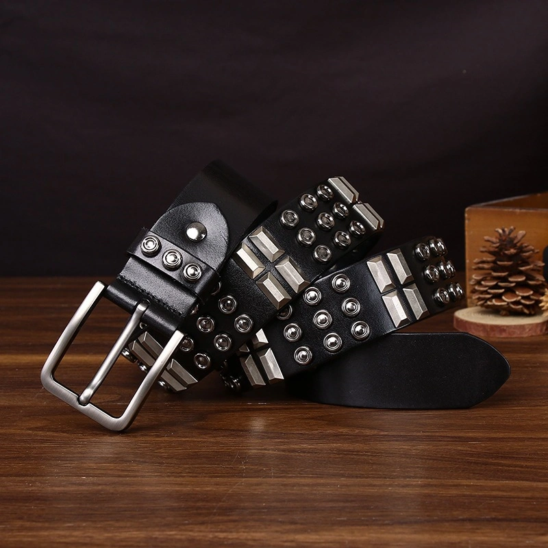 Studded Leather Belt with Brushed Alloy Pin Buckle | 3.8cm Wide