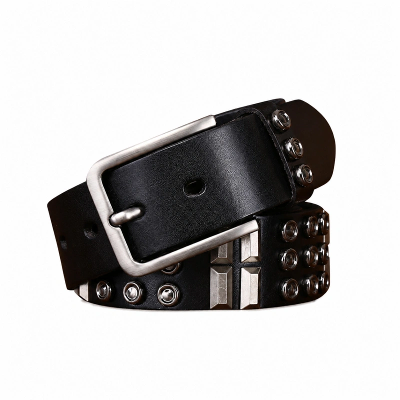 Studded Leather Belt with Brushed Alloy Pin Buckle | 3.8cm Wide