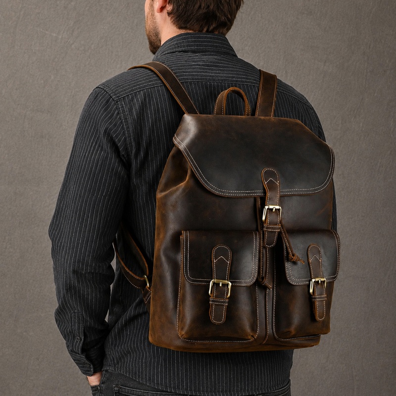 Vintage Leather Rucksack Backpack | 41cm Flap-Top Bag