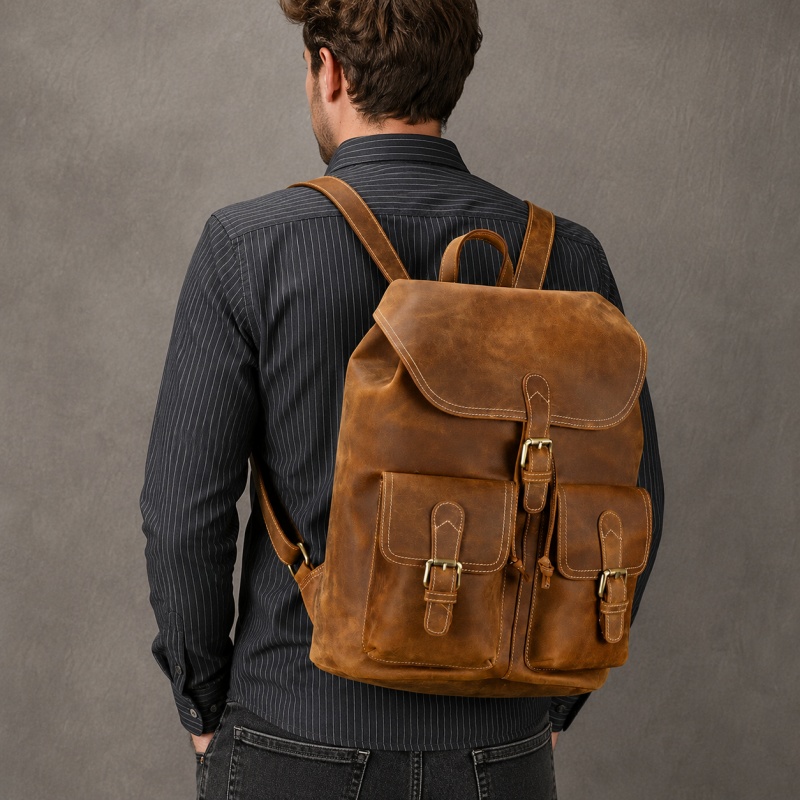 Vintage Leather Rucksack Backpack | 41cm Flap-Top Bag