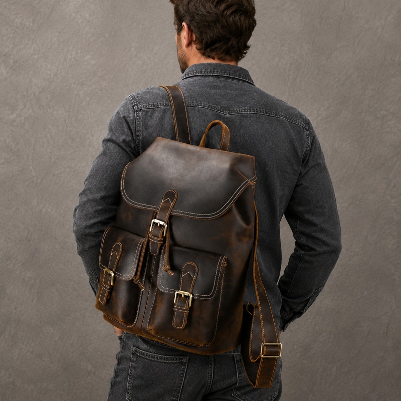 Vintage Leather Rucksack Backpack | 41cm Flap-Top Bag