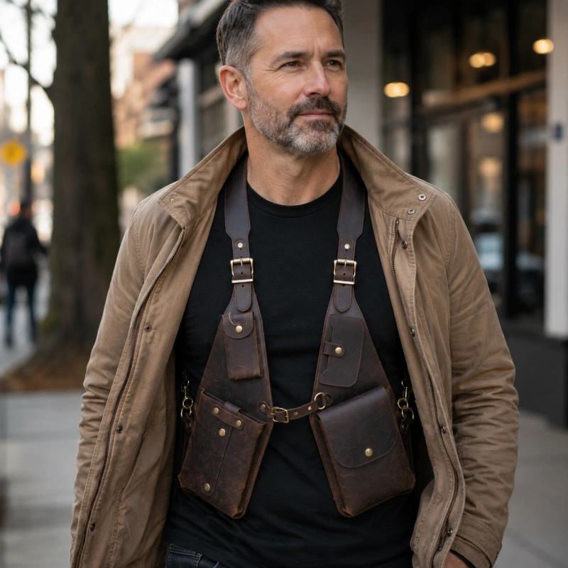 Multi-Pocket Leather Holster Bag for Men