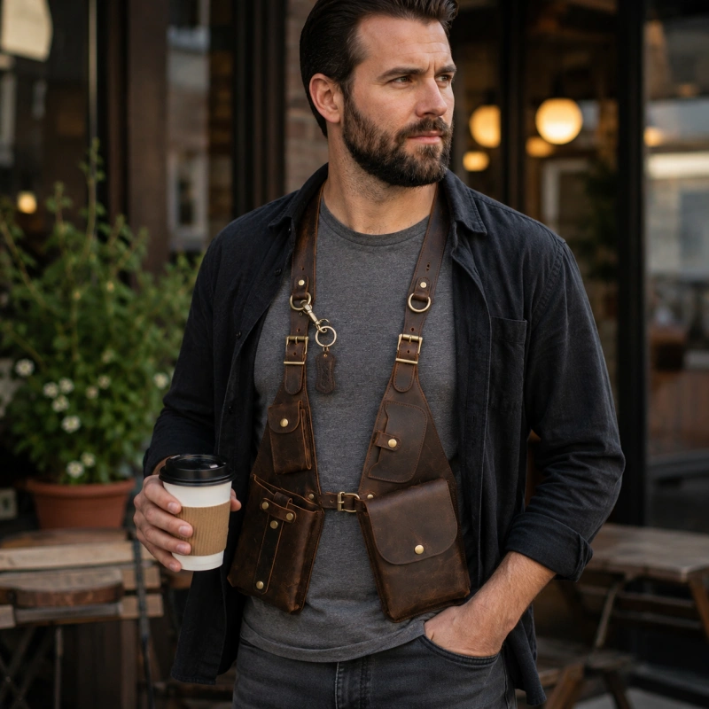 Multi-Pocket Leather Holster Bag for Men