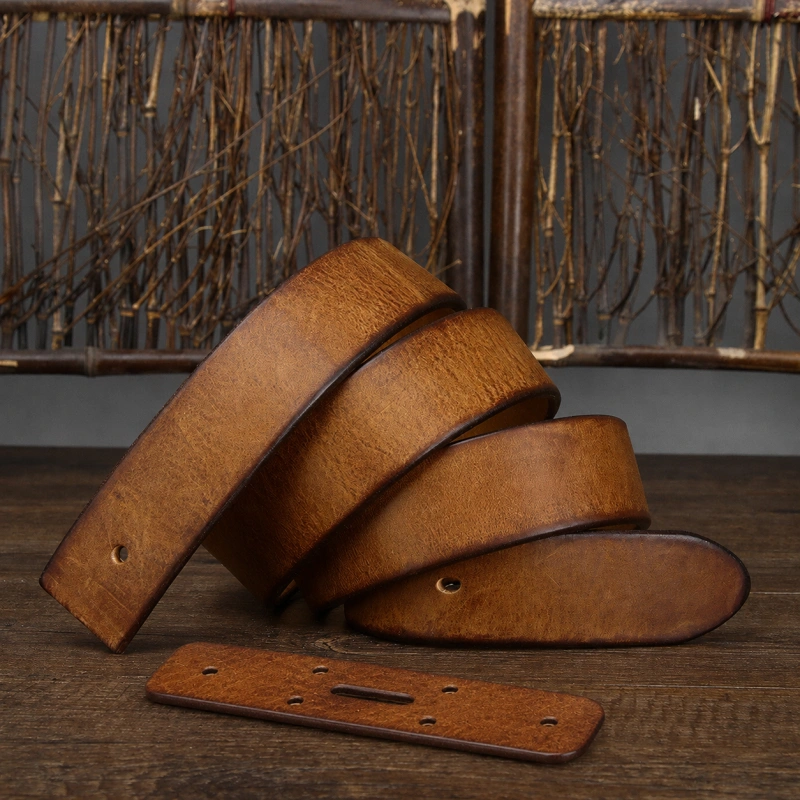 Tan brown leather belt strap without buckle for pin buckle