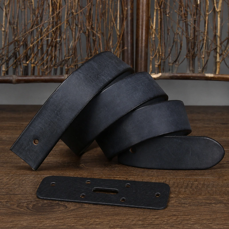 Black leather belt strap without buckle for standard pin buckle