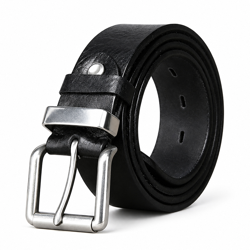 Leather Belt with Steel Buckle – 3.8cm Wide