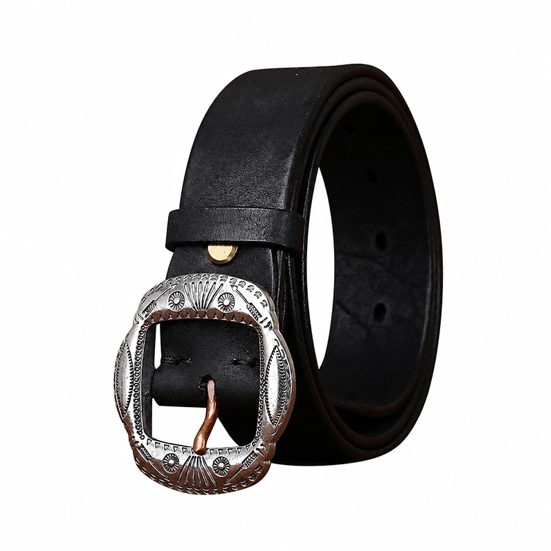 Mesa Crest Leather Belt with Engraved Stainless Steel Buckle | 3.8cm Wide