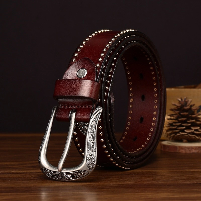 Bronco Lace Leather Belt with Engraved Alloy Buckle | 3.8cm Wide