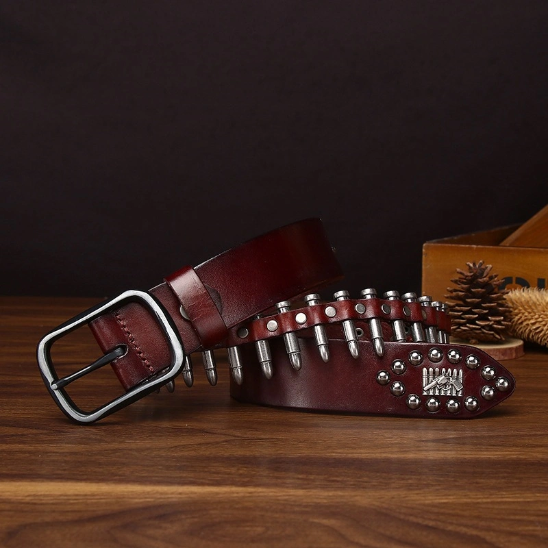 Forge Row Leather Belt with Bullet-Shaped Metal Accents | 3.8cm Wide