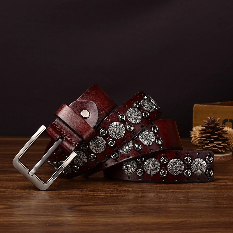 Iron Trail Studded Leather Belt with Alloy Pin Buckle | 3.8cm Wide