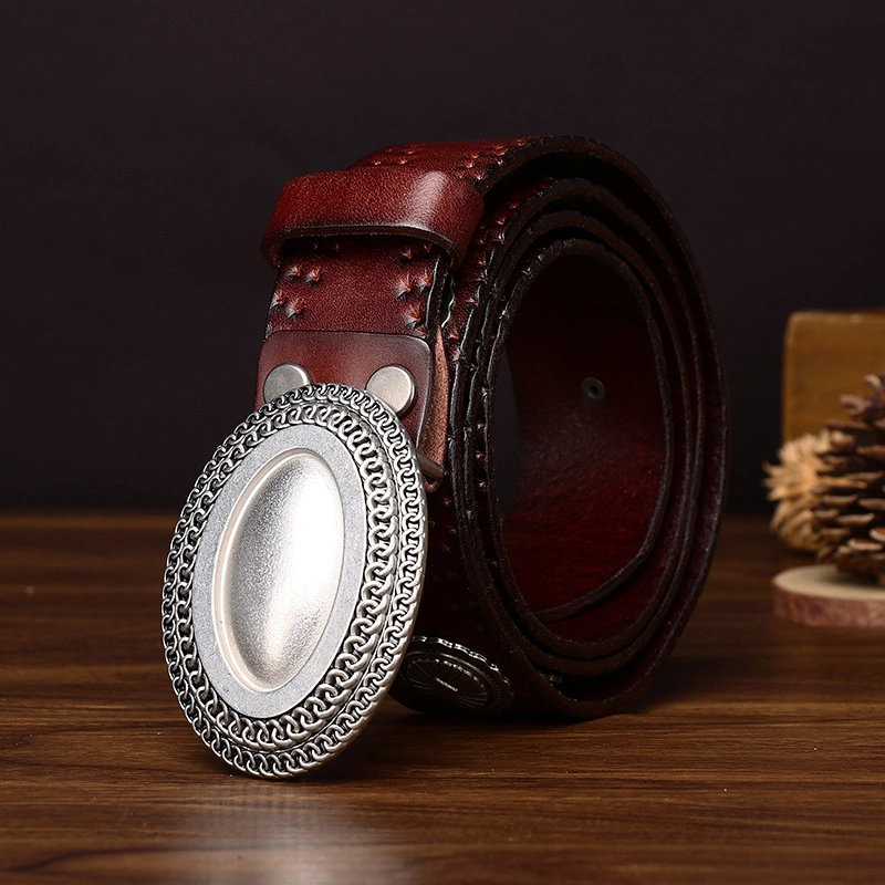 Mesa Western Leather Belt with Oval Plate Buckle | 3.8cm Wide