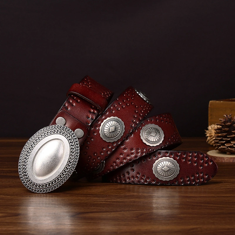 Mesa Western Leather Belt with Oval Plate Buckle | 3.8cm Wide