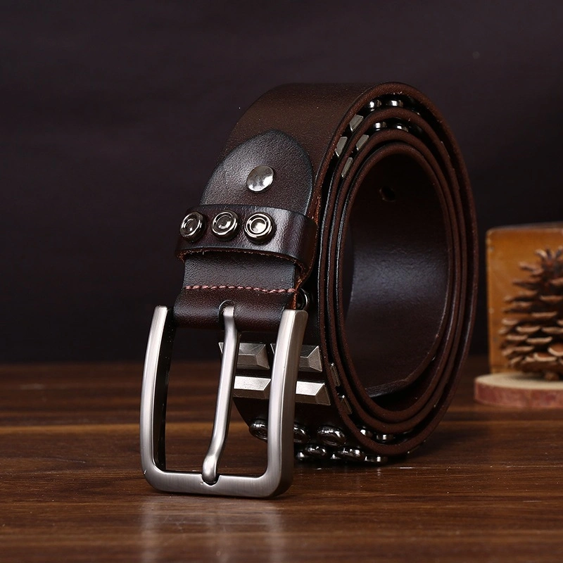 Studded Leather Belt with Brushed Alloy Pin Buckle | 3.8cm Wide