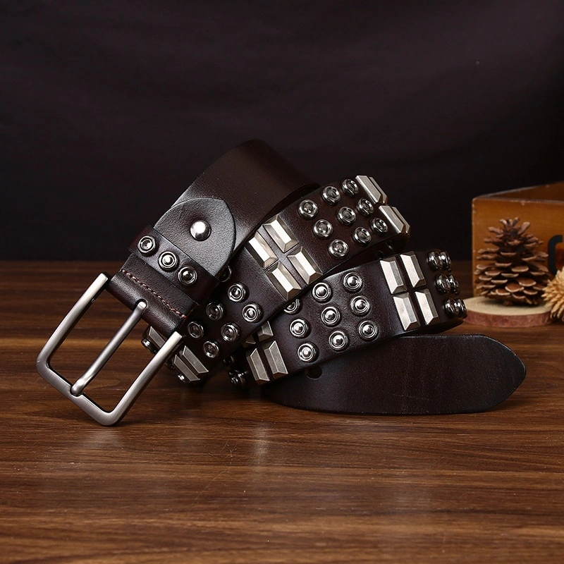 Studded Leather Belt with Brushed Alloy Pin Buckle | 3.8cm Wide