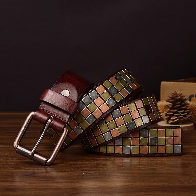 Mosaic Forge Leather Belt with Alloy Buckle | 3.8cm Wide
