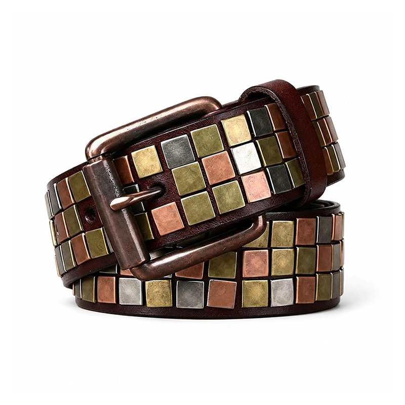 Mosaic Forge Leather Belt with Alloy Buckle | 3.8cm Wide