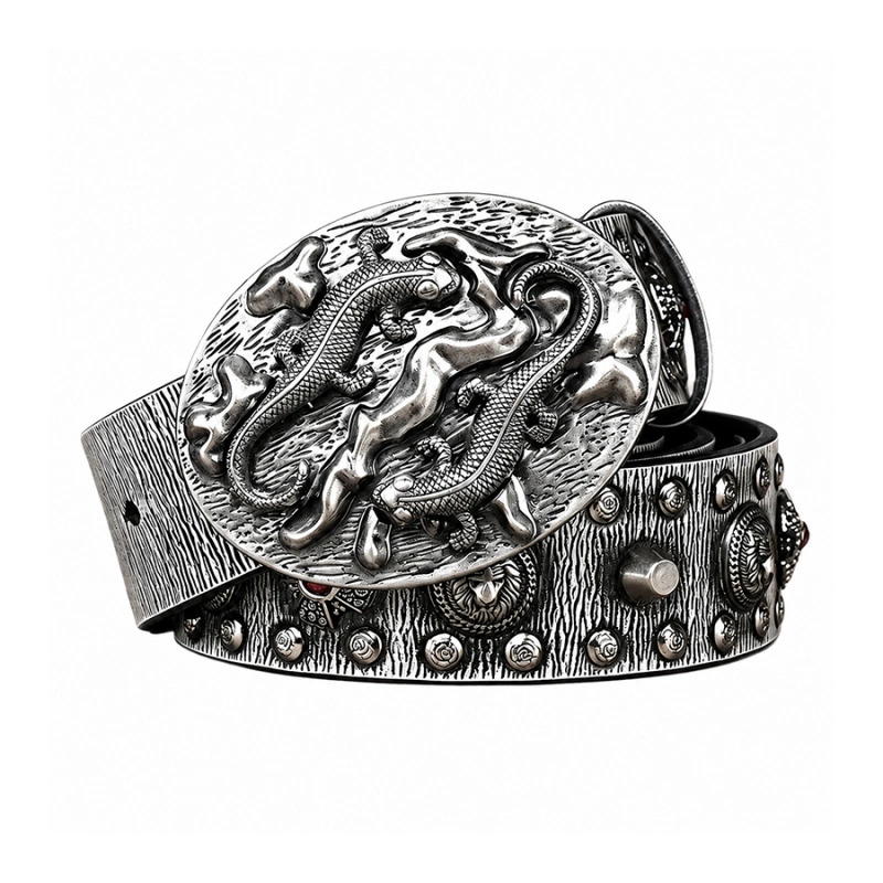 Draco Western Leather Belt with Plate Buckle | 3.8cm Wide