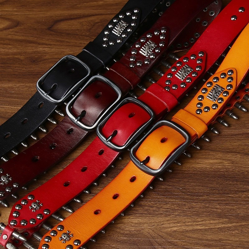 Forge Row Leather Belt with Bullet-Shaped Metal Accents | 3.8cm Wide