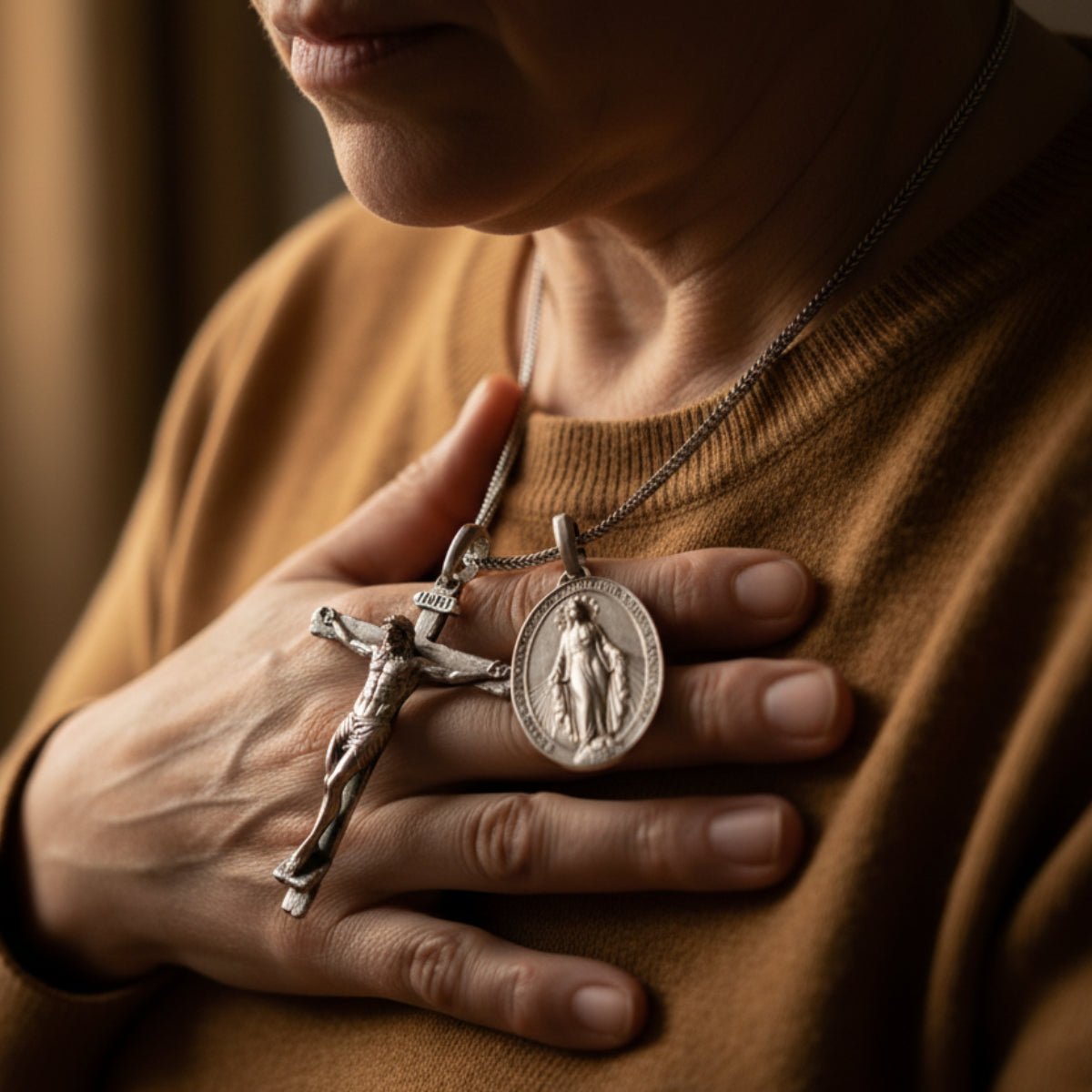 Jesus Cross and Virgin Mary Combination Necklace Pendant-KKICO