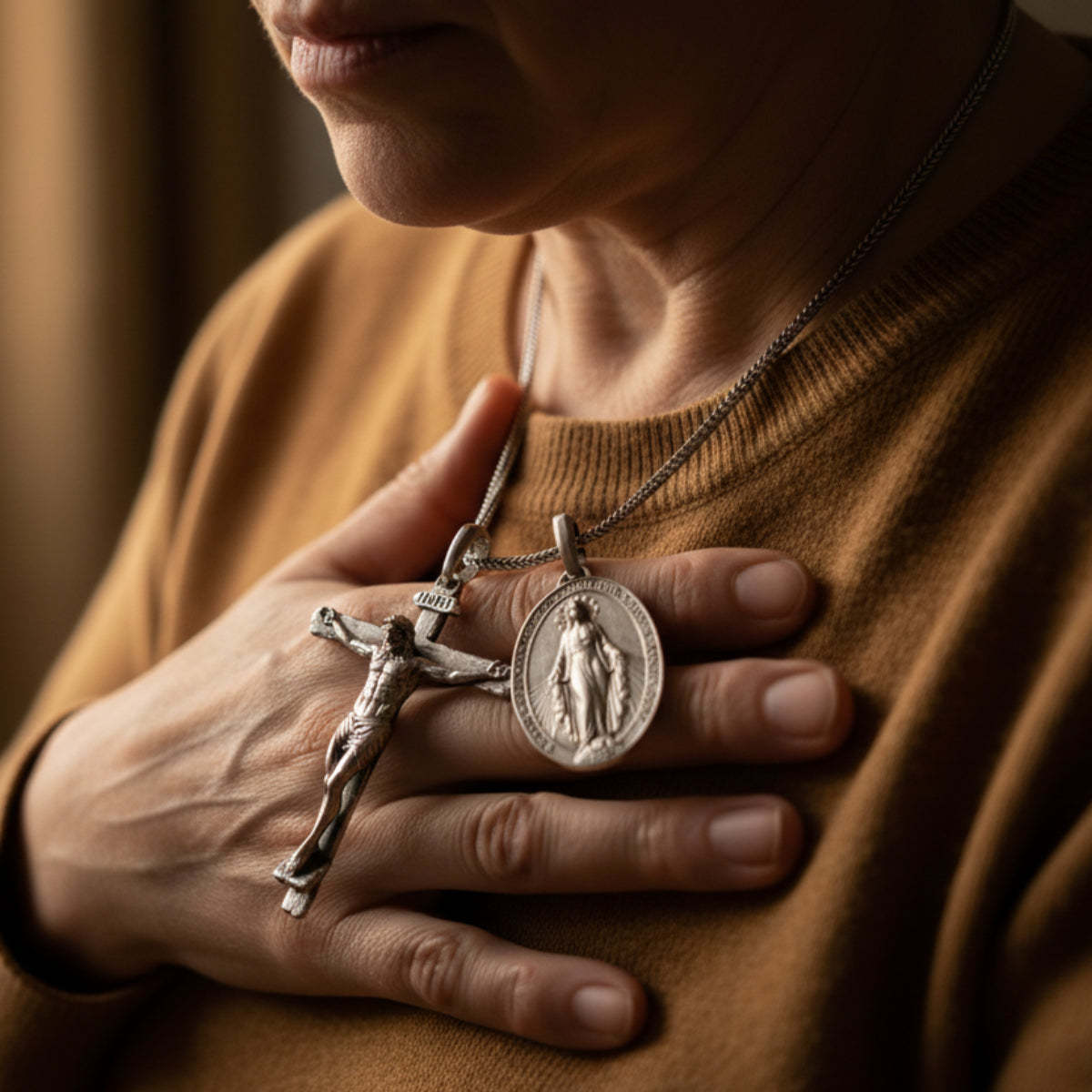 Jesus Cross and Virgin Mary Combination Necklace Pendant-KKICO
