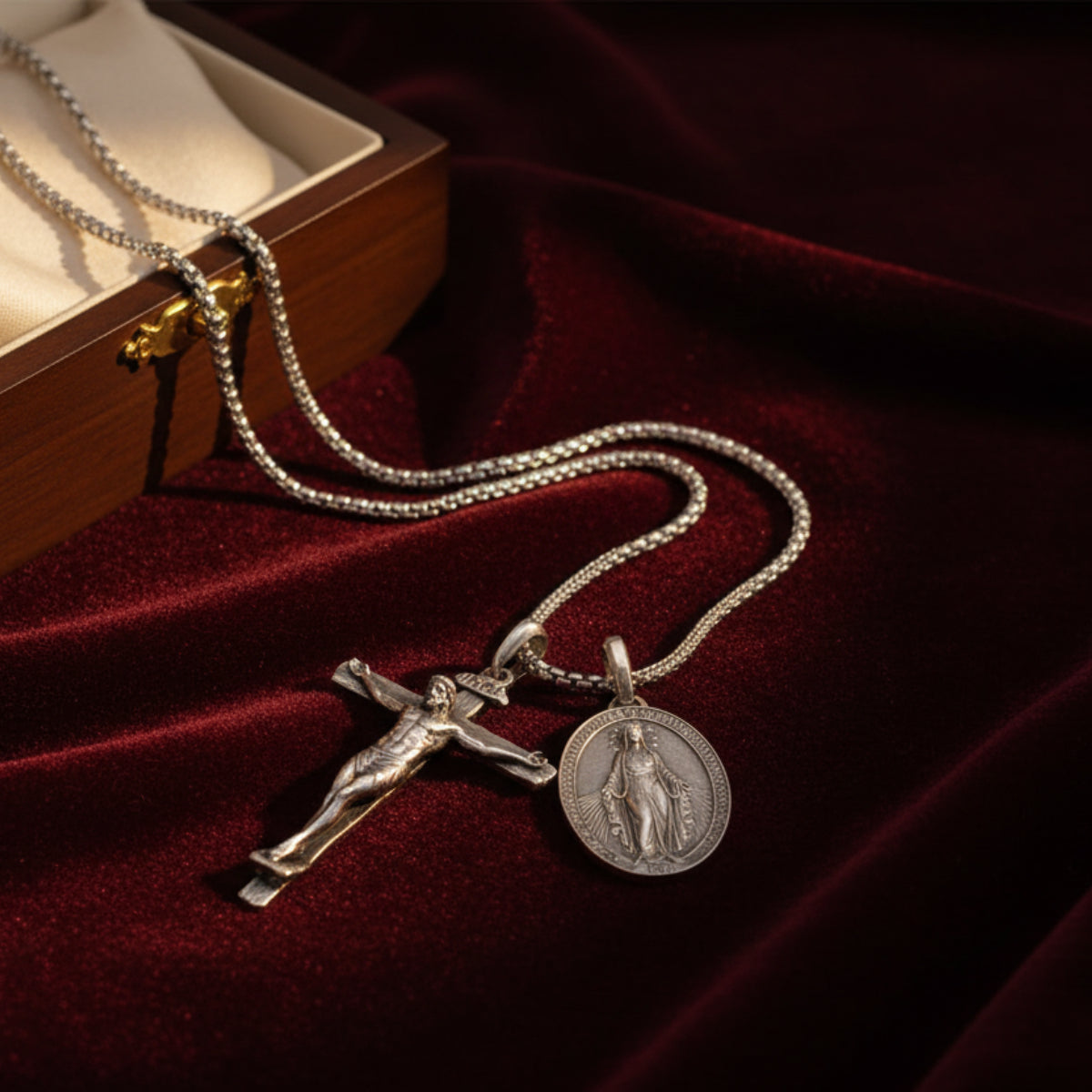 Jesus Cross and Virgin Mary Combination Necklace Pendant-KKICO