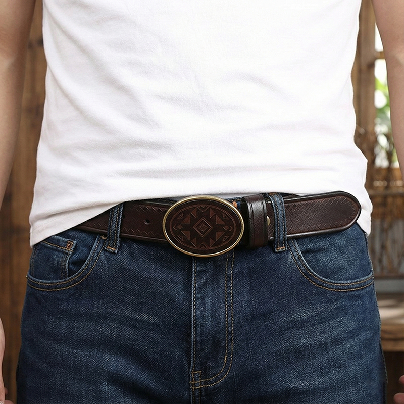 Vintage Laser-engraved Genuine Leather Belt 3.8cm B11
