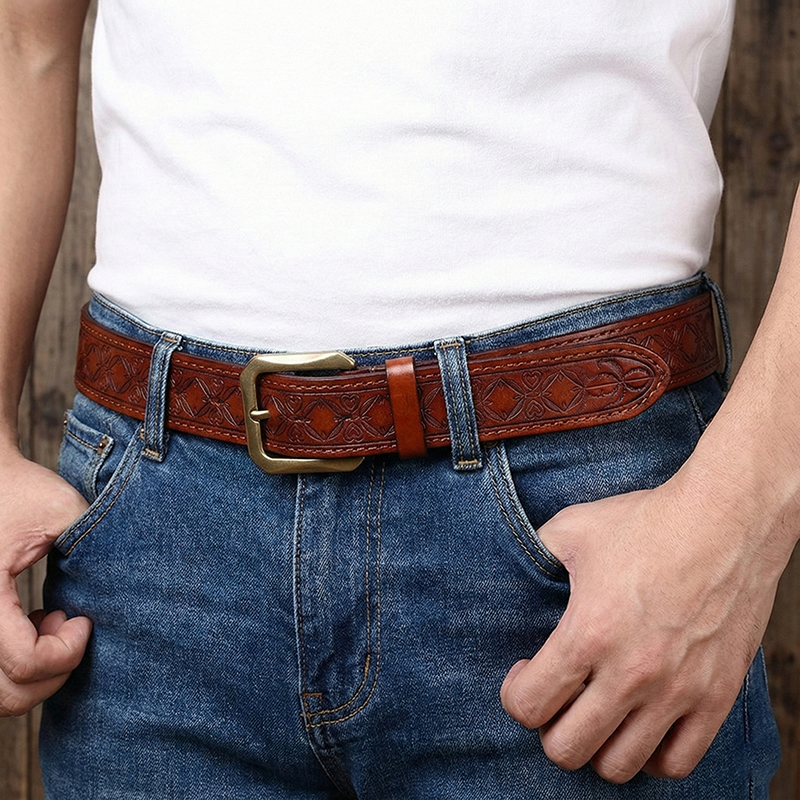 Vintage Embossed Genuine Leather Belt  Reversible 3.8cm Wide B19