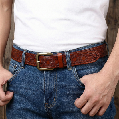 Vintage Embossed Genuine Leather Belt  Reversible 3.8cm Wide B19