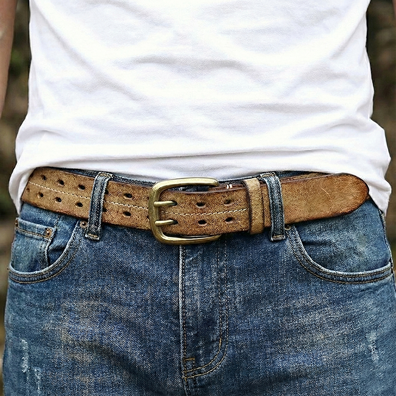 Vintage Double-buckle Genuine Leather Belt 3.8cm B09-KKICO
