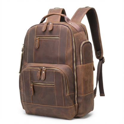 Vintage Cowhide Leather Travel Backpack
