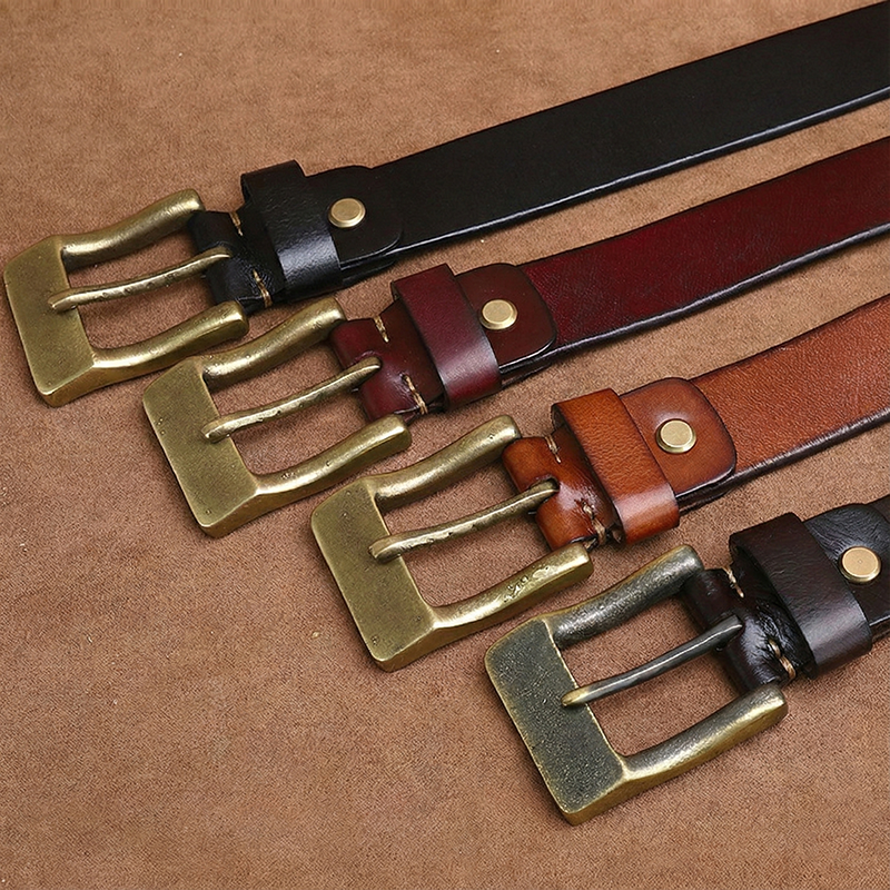 Vintage Brass Buckle Genuine Leather Belt Wide 3.8CM B61-KKICO